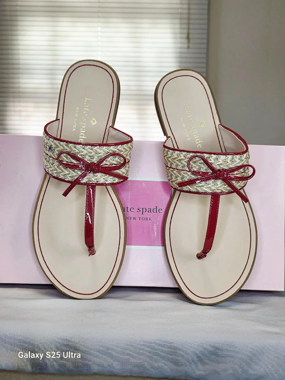 Kate Spade Callie Mixed Material Sandals In Lava Falls/Natural  Size 7.5B